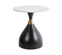 Table d'Appoint Moderne Plateau en Pierre Frangée ø 50 cm Base en Métal Noire av
