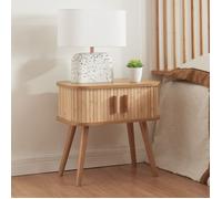 [en.casa] Table d'Appoint avec Compartiment de Rangement Équipé de Portes Coulissantes Table Basse Table de Chevet Bout de Canapé MDF Bambou Bois 48 x 30 x 45 cm Naturel