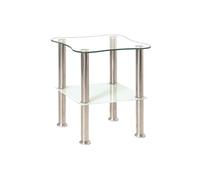 Table d'appoint optique-inox/blanc en verre trempe, L40 x P40 x H47 cm --