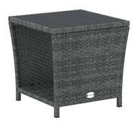 Table d'appoint Outsunny à 2 niveaux en rotin PE avec étagère de rangement, table basse d'extérieur carrée avec plateau en lattes de bois PS, résistante aux UV pour terrasse, jardin, balcon, gris