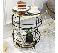 Table d'appoint Padasjoki avec panier de rangement 55 x 40 cm effet marbre noir or