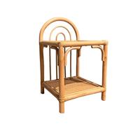 Table d'appoint/Petite étagère H. 56 cm en rotin Naturel et cannage avec 2 tablettes - Style Artisanal bohème décontracté - Hazel