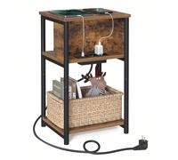 Table d'appoint, Petite Table de chevet avec multiprise, 2 Prises CA, 2 Ports USB, 30 x 34 x 58 cm, pour salon, Marron Rustique et Noir Marron