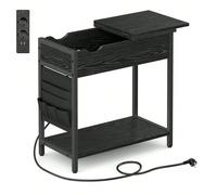 Table d’Appoint - VASAGLE - Petite Table de Chevet avec Multiprise - Noir Boisé