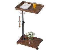 Table D'appoint Pivotante en C for Canapé, Petite Table Basse avec roulettes À 360 Degrés, Table Basse Mobile en Bois Massif for Salon, Chambre Ou Petit Espace(Square,Whnult)