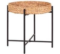 MAUREEN - Table d'appoint Plateau en Jacinthe Tressée Amovible Pieds en Métal Laqué Noir -