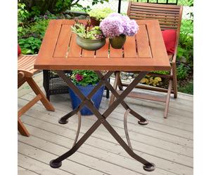 Table d'appoint pliable table de camping balcon table longueur 45 cm bois d'eucalyptus pliable, métal marron, H 45 cm, jardin balcon
