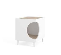Table d'Appoint pour chien et chat ELLIE - Blanc/Chêne - Entrée latérale, 1 porte.