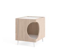 Table d'Appoint pour chien et chat ELLIE - Chêne/Blanc - Entrée latérale, 1 porte.