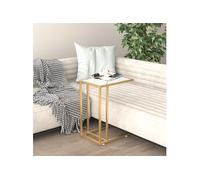 Table d'Appoint pour Ordinateur Bout de Canapé Table de Salon Meuble de Salle de Séjour Intérieur Marbre Blanc 50x35x65cm Verre Trempé