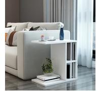 [en.casa] Table d'Appoint Rectangulaire pour Salon Chambre Bout de Canapé avec 2 Compartiments de Rangement Panneau de Particules 50 x 50 x 30 cm Blanc