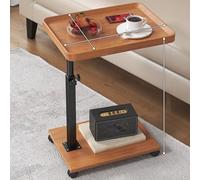 Table d'appoint rectangulaire en forme de C réglable en hauteur avec plateau rotatif à 360° pour salon et chambre à coucher Motif bûches