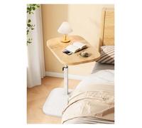 Table d'appoint réglable en forme de C avec plateau pivotant à 360°, finition noyer. Parfait pour les petits espaces, canapé, lit ou baignoire. Meuble moderne idéal pour les zones limitées