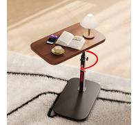 Table d'appoint réglable en forme de C pivotante à 360° pour canapé et lit - Table d'appoint en métal avec glissière sous design - Petite table basse marron pour salon, baignoire