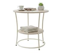 Relaxdays Table d'appoint Ronde en Bois et métal, 2 Plateaux, 55x55 cm, Nature/crème