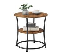 Table d'appoint Relaxdays, 2 plateaux, HxP: 55x55 cm, aspect bois & métal, table basse ronde, brun foncé/noir