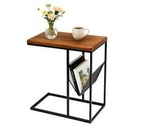 Table d'appoint Relaxdays avec Porte-revues, 63 x 30 x 51 cm, Bois et métal, Forme en C, Brun/Noir