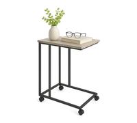 Table d'appoint Relaxdays sur roulettes, HxLxP 68x50x35 cm, MDF et métal, Forme en C, à Glisser sous canapé, Gris/Noir