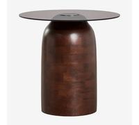 Table d'appoint ronde Ø40 cm Alliser Marron Bois Foncé Cristal Transparent