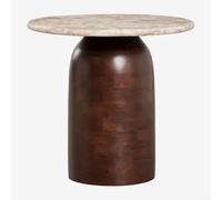 Table d'appoint ronde Ø40 cm Alliser Marron Bois Foncé Marbre Beige Panther