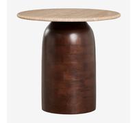Table d'appoint ronde Ø40 cm Alliser Marron Bois Foncé Travertine