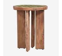 Table d'appoint ronde Ø40 cm en bois d'acacia et carreaux Aitana Vert Melon - Marron Acacia