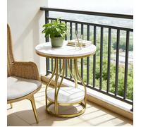 Table d'appoint ronde 50x50x60cm 2 niveaux faux marbre blanc/or panneaux de particules robuste polyvalente assemblage facile