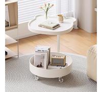 Table d'appoint ronde à 2 niveaux avec panier de rangement, chariot de service, Table d'appoint Mobile for salon et bureau, idéale for la maison(White)