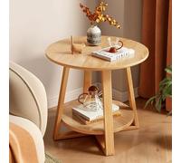 Table d'appoint ronde à 2 niveaux en bois avec étagère de rangement, design moderne du milieu du siècle pour les petits espaces, chambre à coucher, salon