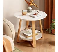 Table d'appoint ronde à 2 niveaux en bois avec étagère de rangement, design moderne du milieu du siècle pour les petits espaces, chambre à coucher, salon