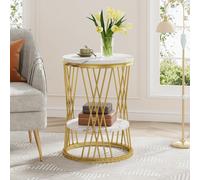 Table d'appoint ronde à deux niveaux, design moderne et fin en or blanc avec étagères, idéale pour optimiser l'espace dans une chambre, un salon ou à côté d'un canapé. À propos de cet article✔️TABLE D