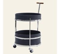 Table d'appoint ronde à roulettes de style nordique à 2 niveaux avec grande capacité roulettes pivotantes à 360° et poignée EasyPush pour salon et chambre à coucher (noir)