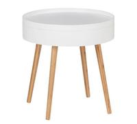 WENKO Table d'appoint ronde avec rangement, bout de canapé rond avec tiroir, petite table de chevet étroite, table de rangement, pied bambou, MDF blanc, Ø 49,5 x 51,5 cm, Naturel