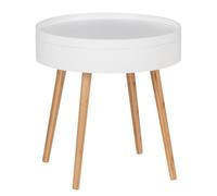 Table d'appoint ronde avec couvercle en MDF et Bambou - Blanc et Beige