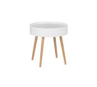 Table d'appoint ronde avec couvercle en MDF et Bambou - Blanc et Beige