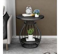 Table d'Appoint Ronde avec Plateau en Pierre Frittée et Structure Métal | Table polyvalente à 2 niveaux avec étagère ouverte pour canapé, coin lecture, chambre et petits espaces