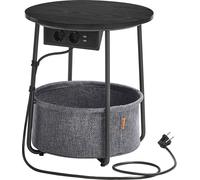 Table D'appoint Ronde Avec Station De Recharge, Petite Table Avec Prise, Table Basse, Ports Usb, Panier En Tissu, Salon, Chambre À Coucher,
