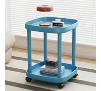 Table d'appoint ronde bleue avec roues verrouillables - Table de chevet portable en plastique pour salon, chambre à coucher, balcon, terrasse - Table d'appoint roulante élégante et fonctionnelle