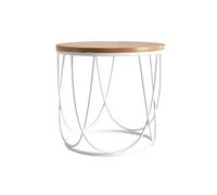 Table d'appoint ronde bois clair chêne et métal blanc D42 cm LACE