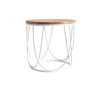 Table d'appoint ronde bois clair chêne et métal blanc LACE