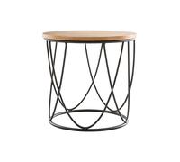 Table d'appoint ronde bois clair chêne et métal noir D42 cm LACE