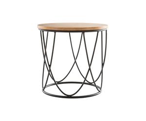 Table d'appoint ronde bois clair chêne et métal noir D42 cm LACE