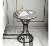 Table Dappoint Ronde De 60 Cm, Table De Chevet Moderne avec Plateau en Pierre Frittée Aspect Marbre, Piètement en Métal Doré en Forme De Sablier pour Salon Ou Chambre. D 50 * 60CM/19.7 * 23.6IN