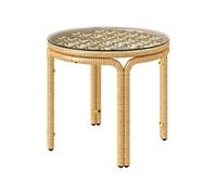 Outsunny Table d'appoint en résine tressée Ronde, Table Basse de Jardin avec Plaque en Verre, Facile à Nettoyer pour terrasse, Jardin, Balcon, Ø 50 x 44 cm, Jaune