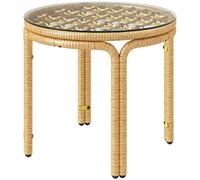 Outsunny Table d'appoint en résine tressée Ronde, Table Basse de Jardin avec Plaque en Verre, Facile à Nettoyer pour terrasse, Jardin, Balcon, Ø 50 x 44 cm, Jaune