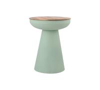 Table d'appoint ronde design avec rangement en métal vert céladon et bois manguier massif H52 cm TAM