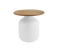 Table d'appoint ronde design blanche et bois manguier massif H49 cm VERONA