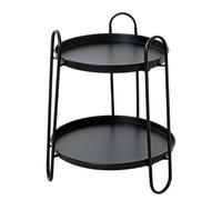 Table D'appoint Ronde Double Plateau 43x50 Cm En Métal Laqué Noir Noir
