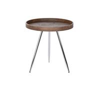 Table d'appoint ronde en acier argenté et MDF coloris marron -diamètre 45,8 x hauteur 47,50 cm --