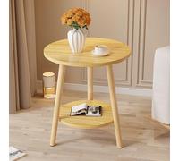 Table d'appoint ronde, en bois massif et MDF, 2 niveaux de rangement, design durable, idéale pour les petits espaces